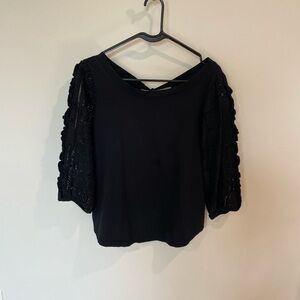 Anthropologie Black Longsleeve Blouse with Lace Sleeves